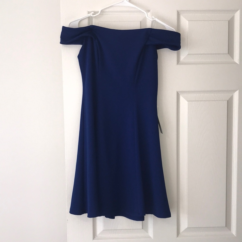 Blue mini off the shoulder dress